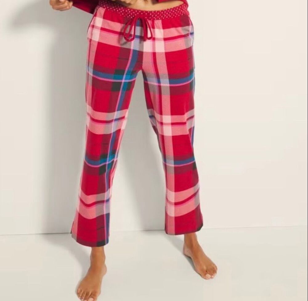 Soma Drawstring Lounge Pajama Pants Snuggle Up Plaid Red XXL NEW